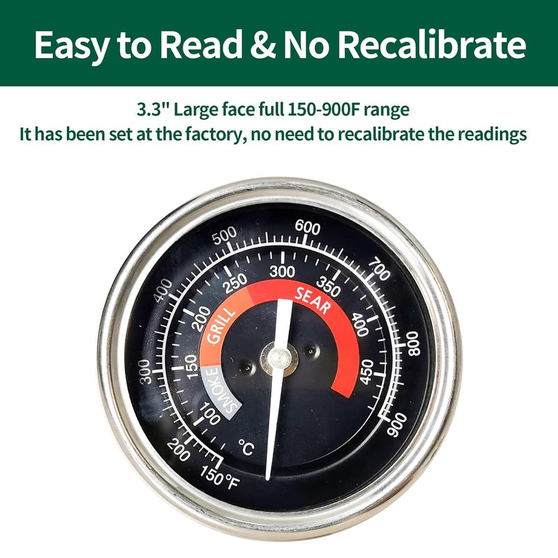 Quantfire Upgrade Replacement Thermometer for Kamado Joe,3.3" Grill Temperature Gauge Replacement for Kamado Joe Accessories 150-900°F with Waterproof and No-Fog Glass Lens - Image 3